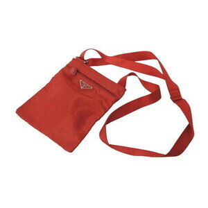 Prada Sacoche Shoulder Bag Triangle Logo Plate Pochette Nylon Red